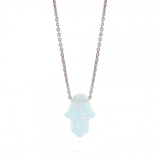 Pearl White Opal Hamsa Hand Necklace