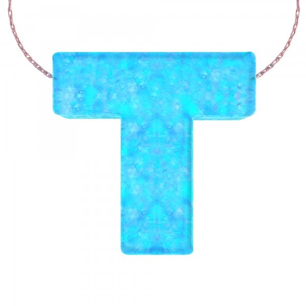 Alphabet T Letter - Opal Necklace