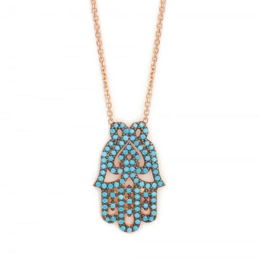 Turquoise Filigree Hamsa Hand Necklace - 'Ibiza Vibes' Collection