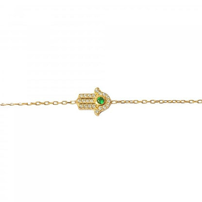 Mini Crystal Hamsa Hand Bracelet with Green Eye