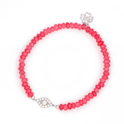 Summer Pink Beaded Bracelet with Mini Crystal Evil Eye Charm