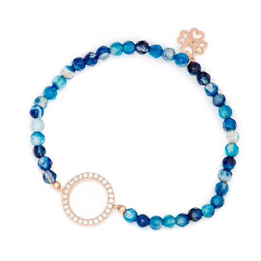 Blue Agate Beaded Bracelet with Crystal Circle of Life® Charm