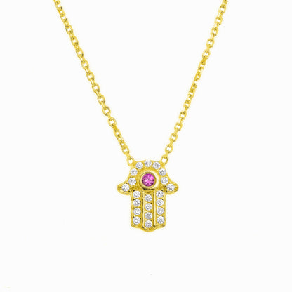 Mini Hamsa Hand With Red Eye Necklace