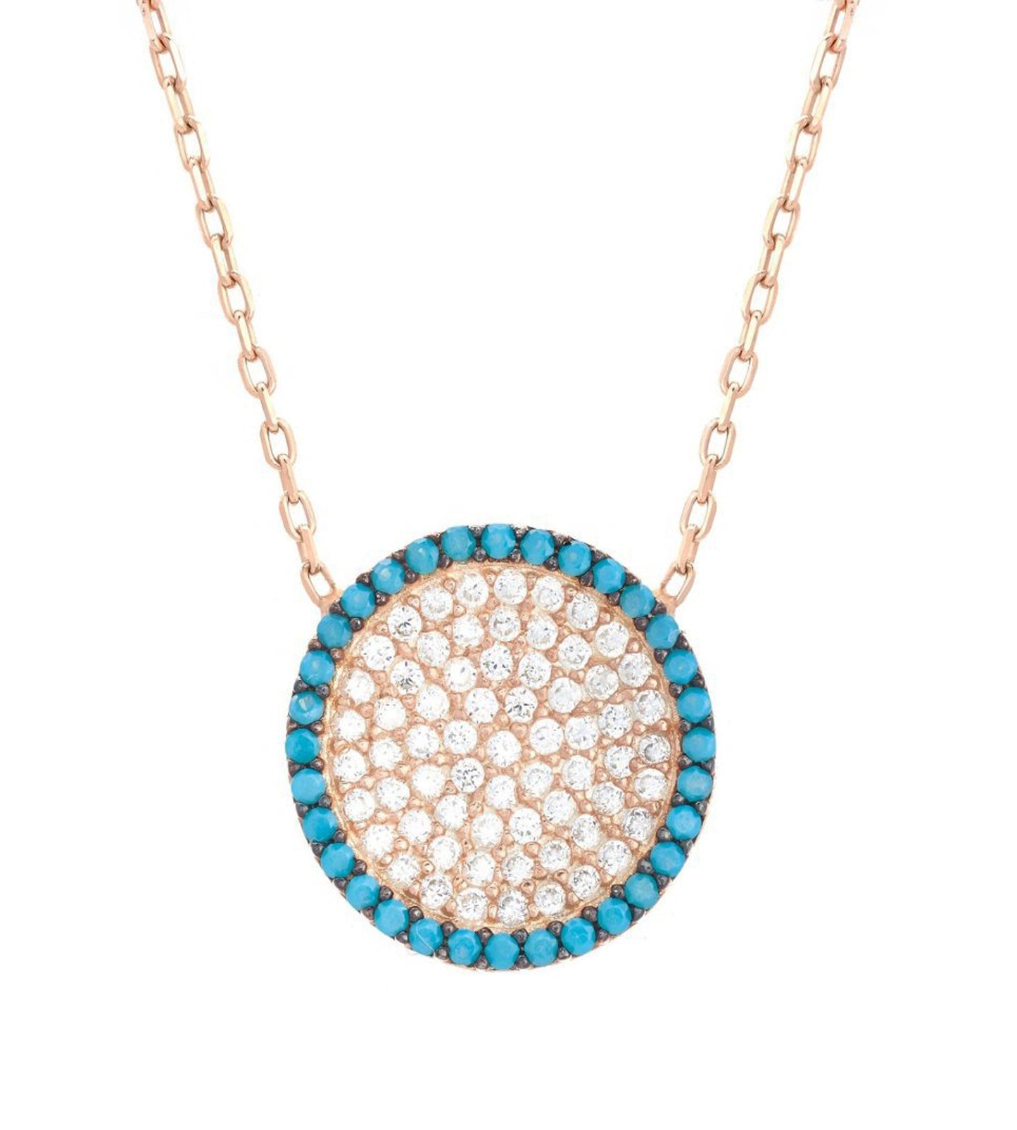 Turquoise and Clear Crystals Pavé Disc Necklace -  'Ibiza Vibes' Collection