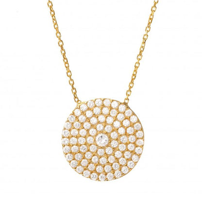 Large Clear Crystals Pavé Disc Necklace