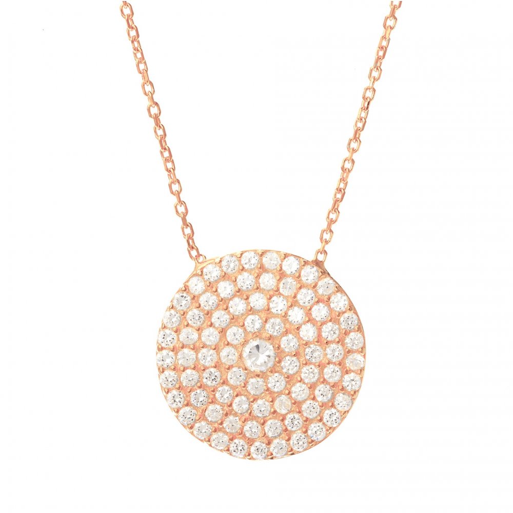 Large Clear Crystals Pavé Disc Necklace