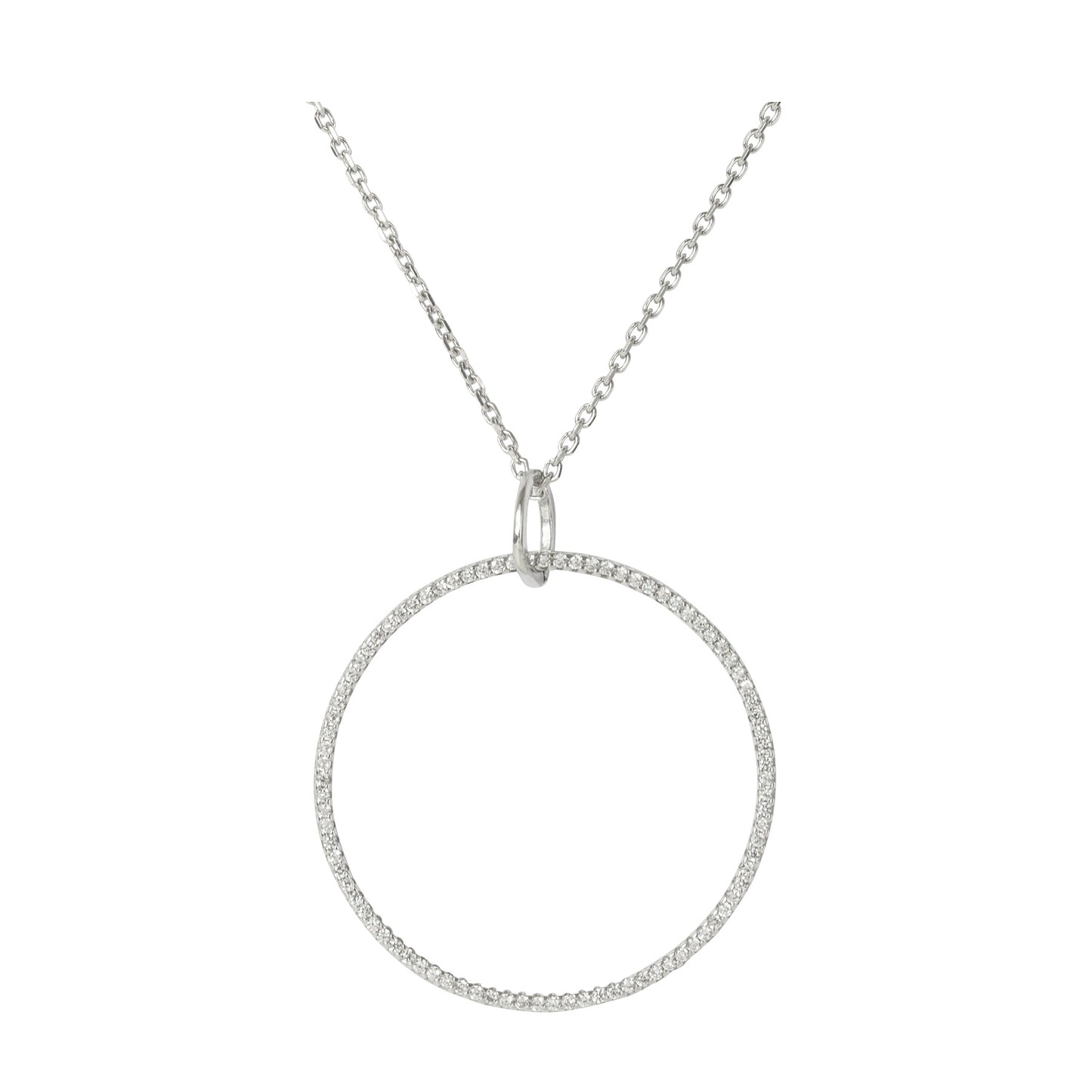 60cm Long Necklace With Large Clear Crystal Circle (Circle diam 32mm)