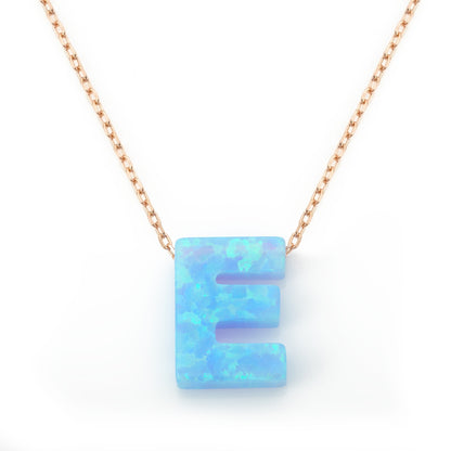 Alphabet E Letter - Opal Necklace