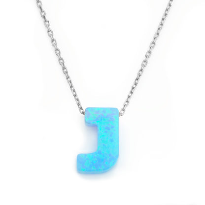 Alphabet J Letter - Opal Necklace