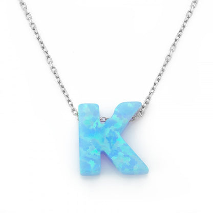 Alphabet K Letter - Opal Necklace