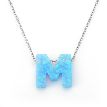 Alphabet M Letter - Opal Necklace