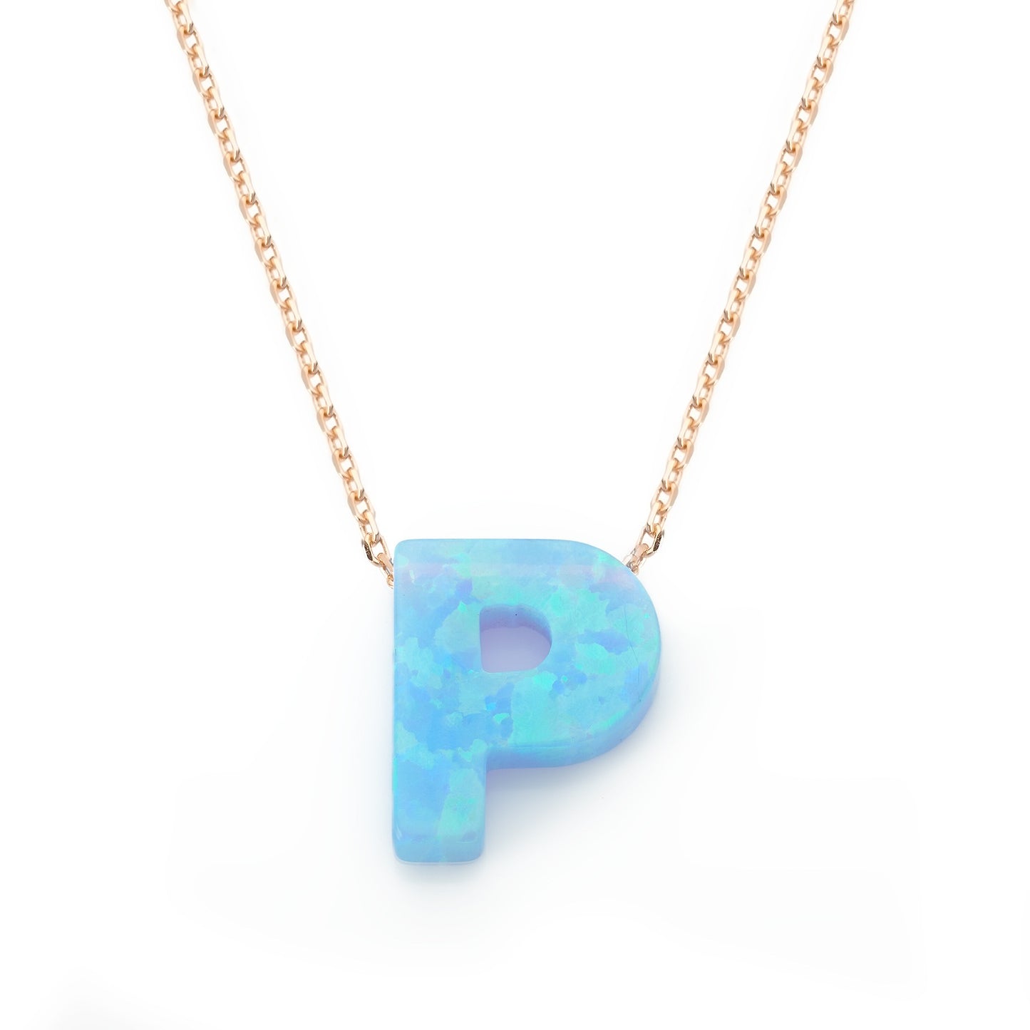 Alphabet P Letter - Opal Necklace