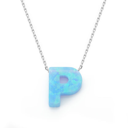 Alphabet P Letter - Opal Necklace