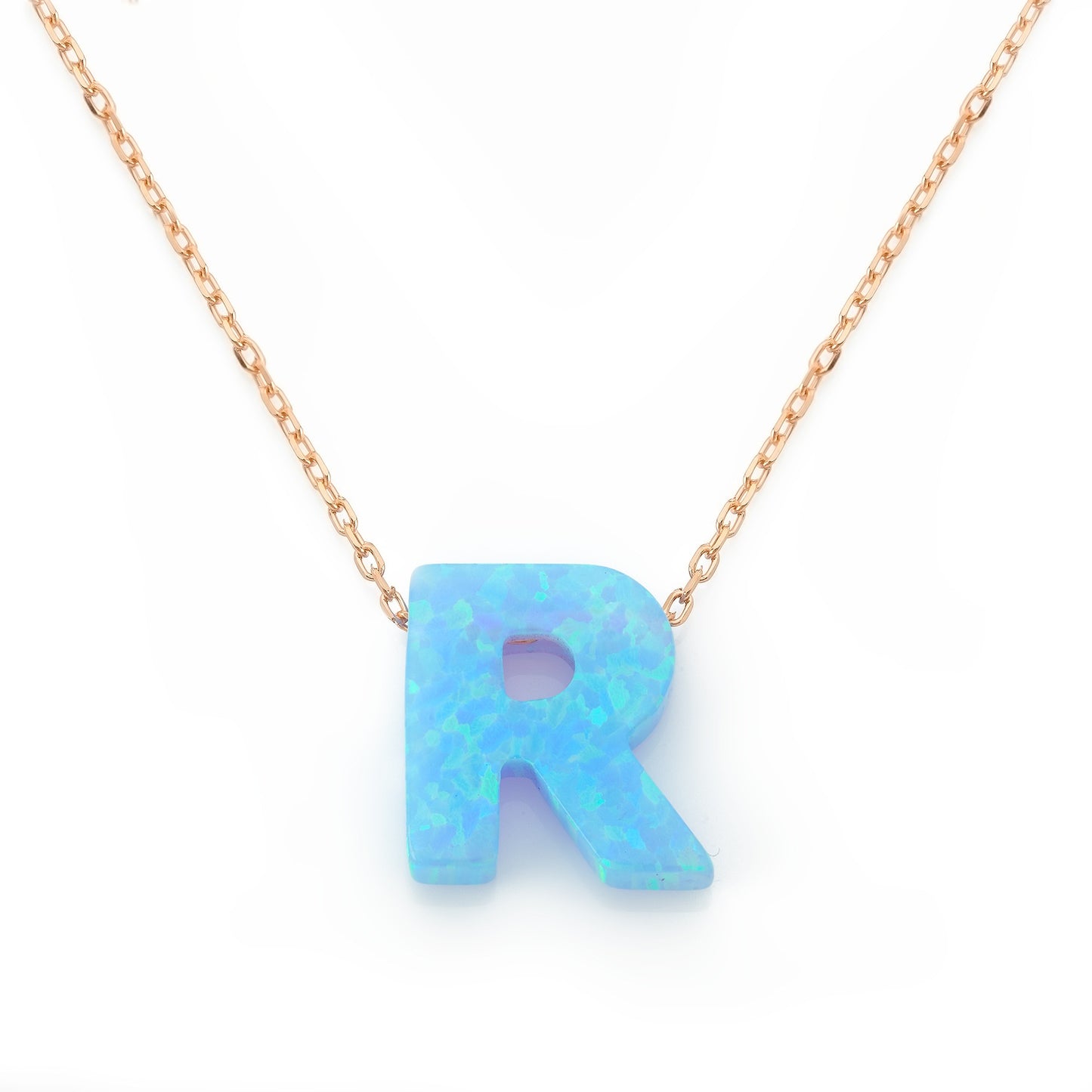 Alphabet R Letter - Opal Necklace