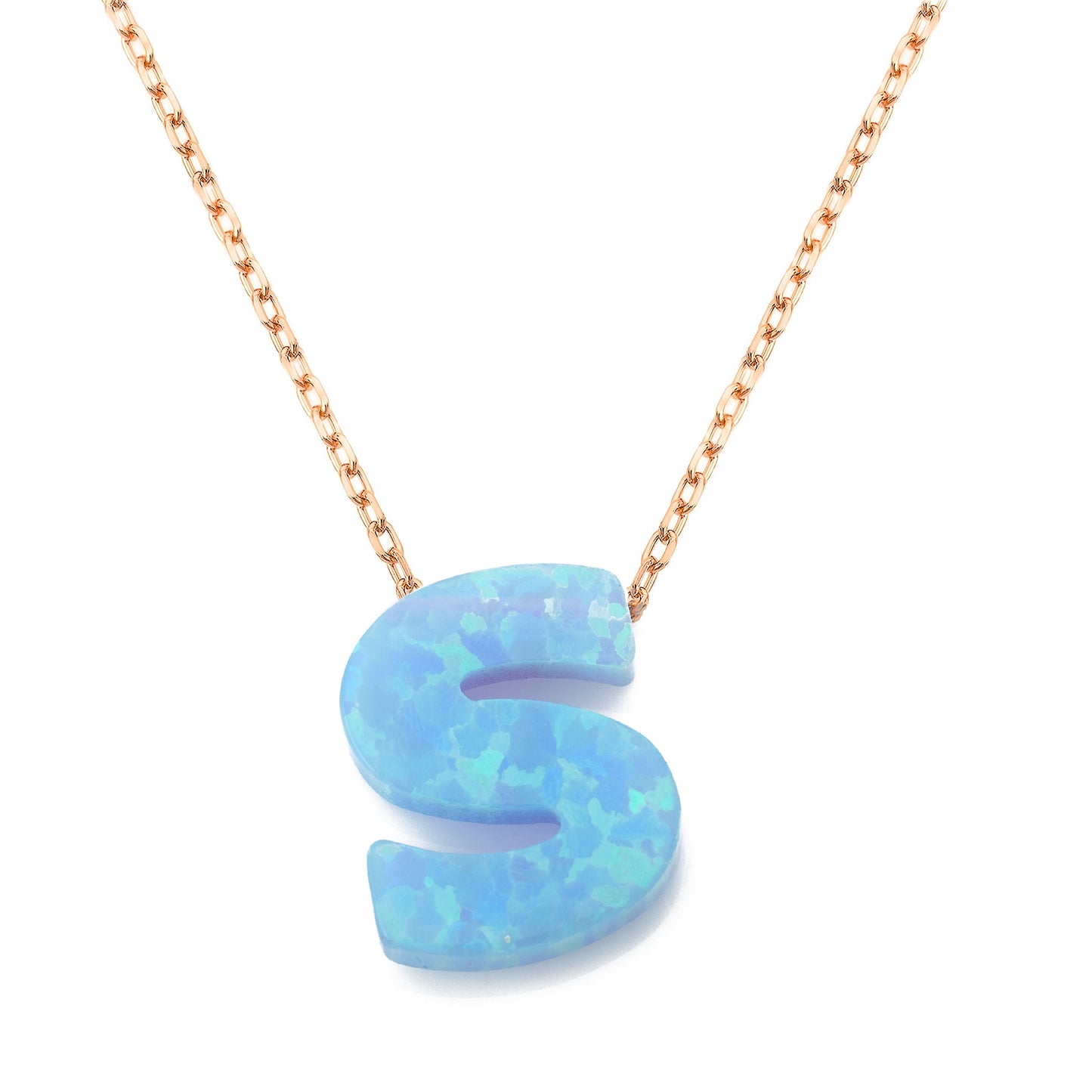 Alphabet S Letter - Opal Necklace