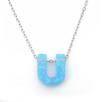 Alphabet U Letter - Opal Necklace