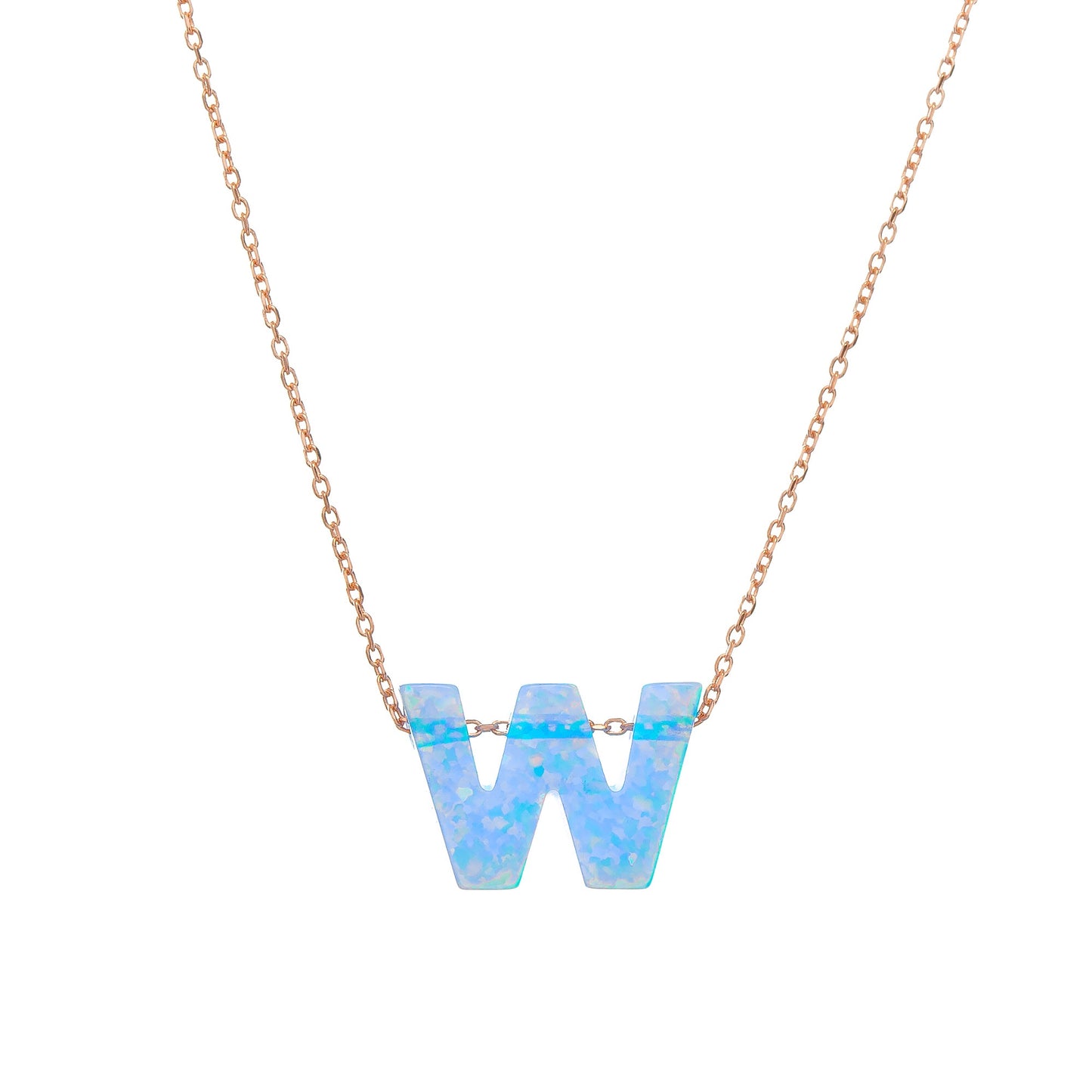Alphabet W Letter - Opal Necklace