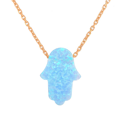 Blue Opal Hamsa Hand Necklace