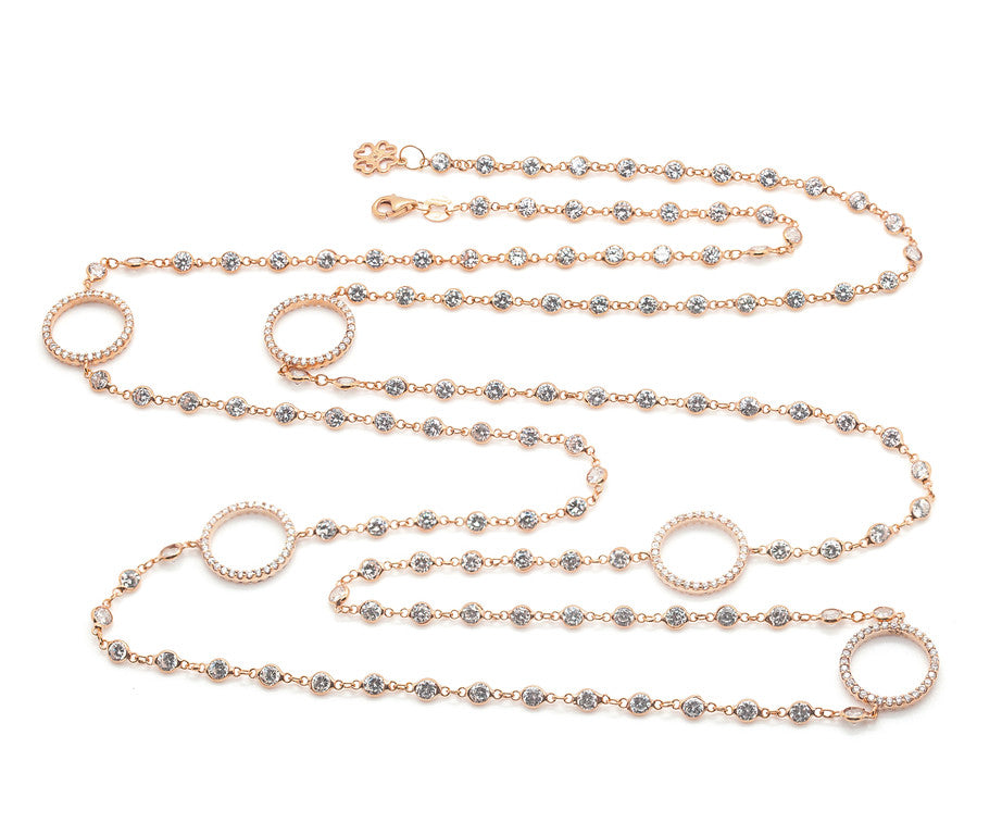 Long necklace with 3.5mm crystals and our trademark Circle of Life ® charm