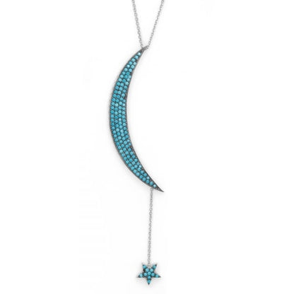 Turquoise Large Moon and Star Necklace - 'Ibiza Vibes' Collection